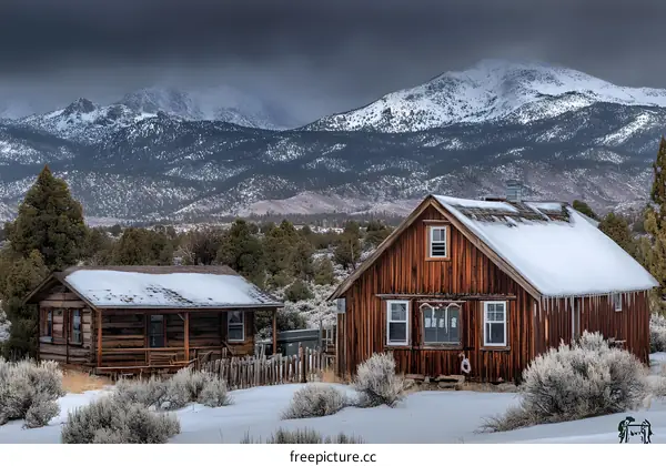 Snowy Cabin in the Mountains