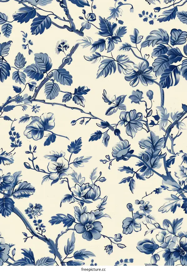 Blue and White Chinoiserie Floral Design Oriental Porcelain
