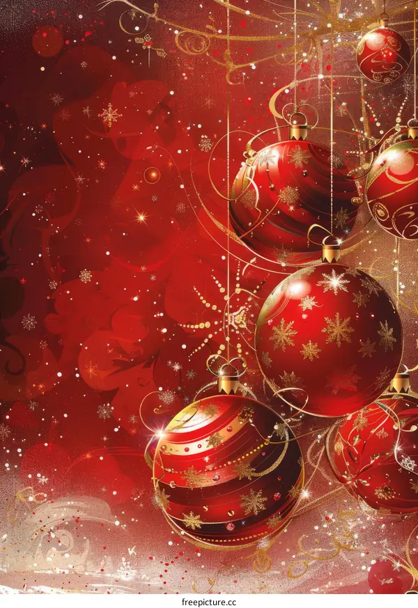 Red and Gold Christmas Ornaments and Snowflakes