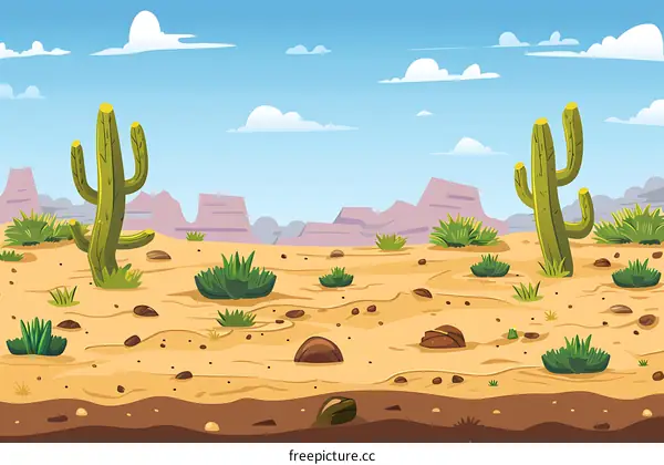 Cartoon Desert Landscape With Cacti