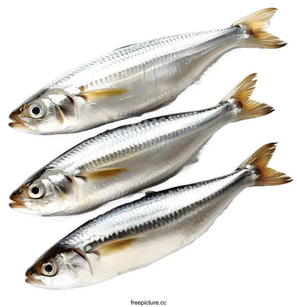 [Transparent Background PNG]Three fresh sardines on a white background