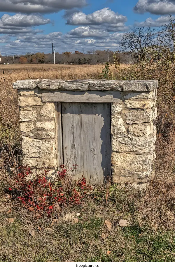 Stone Doorway With Wooden Door in Field
