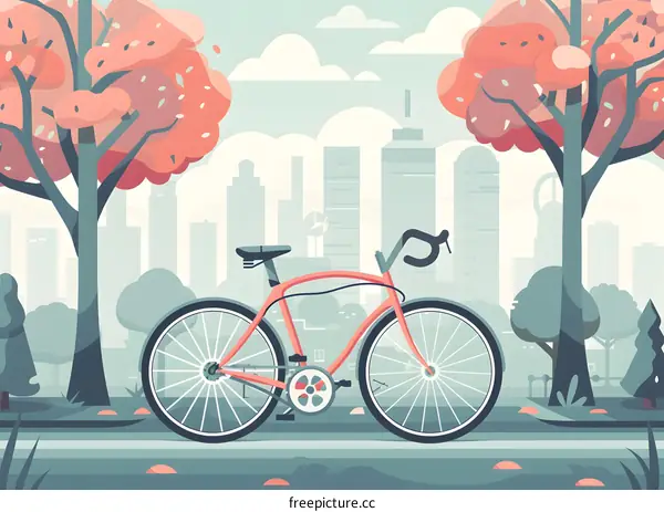 Pink Bicycle in the City Park Illustration