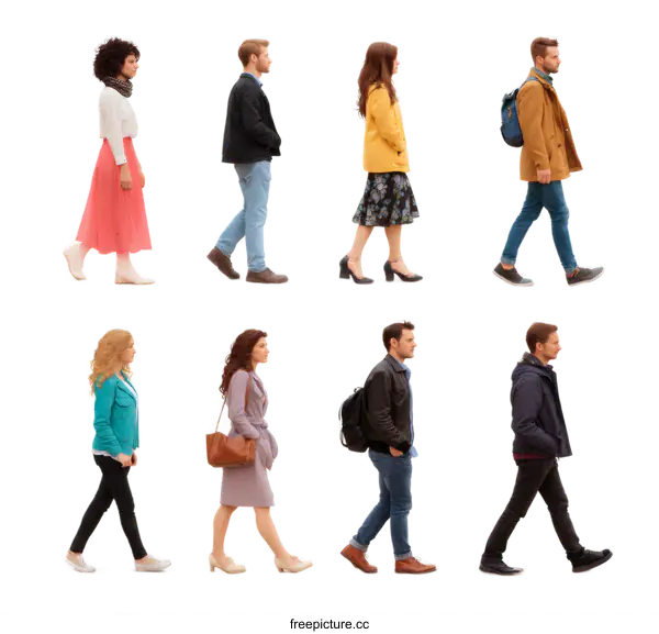 [Transparent Background PNG]Diverse People Walking in Different Directions