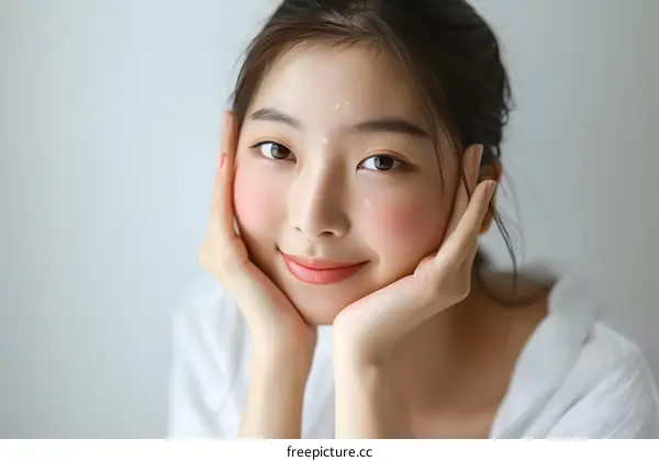 Smiling Asian Woman With Clean Skin Portrait