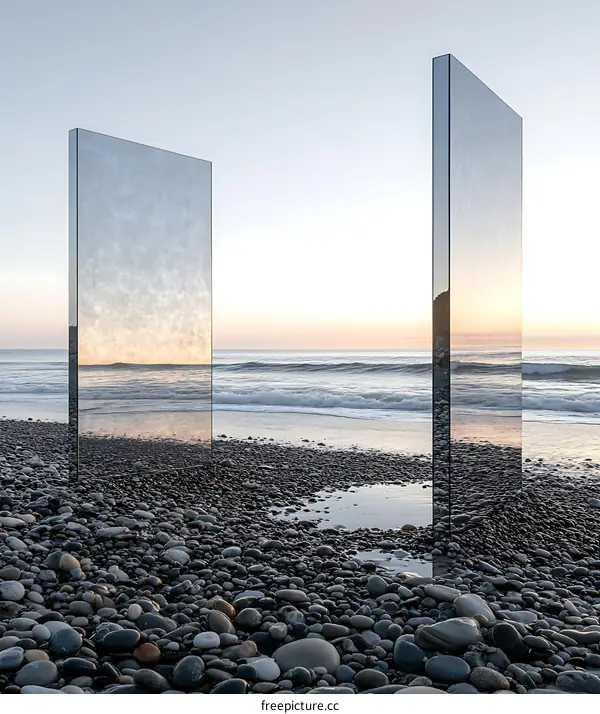 Reflective Panels On A Pebble Beach
