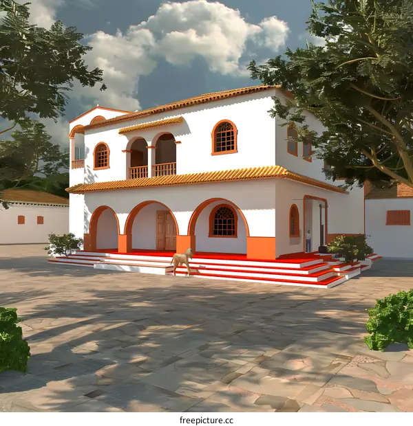 White Mediterranean Style House With Orange Roof