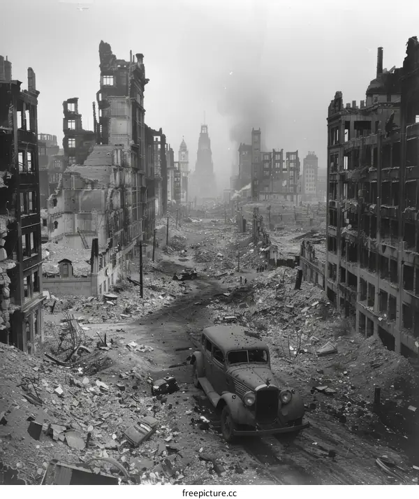 Post-war ruins of Nanjing city, China