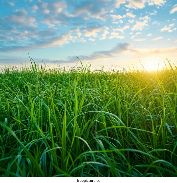 Green Grass Field Under the Sunset