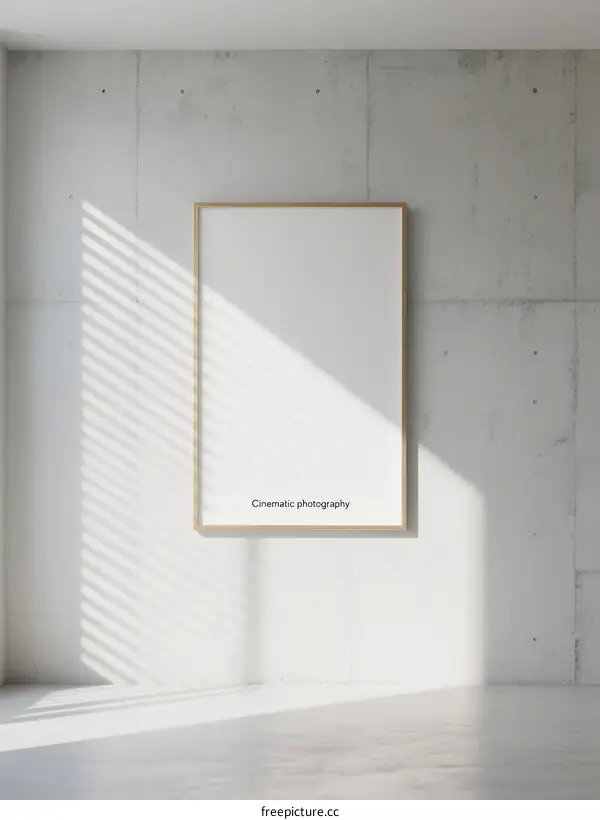 White Minimalist Frame Hanging on Concrete Wall with Sunlight