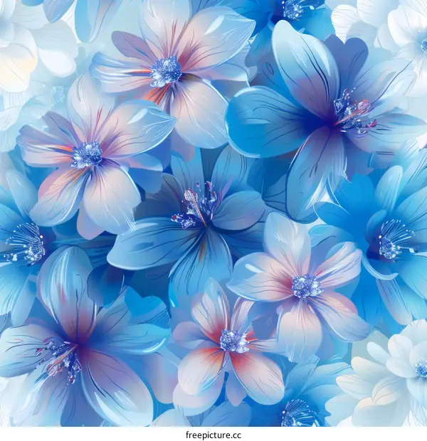 Blue Floral Seamless Hand Painted Seamless Pattern