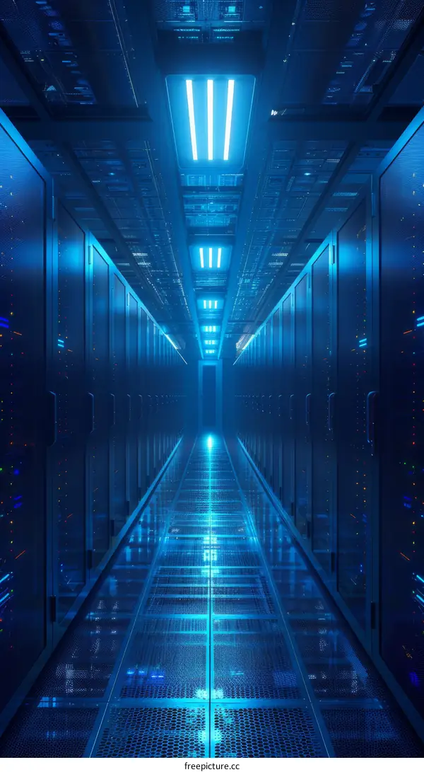 Futuristic Sci-Fi Server Room With Glowing Lights