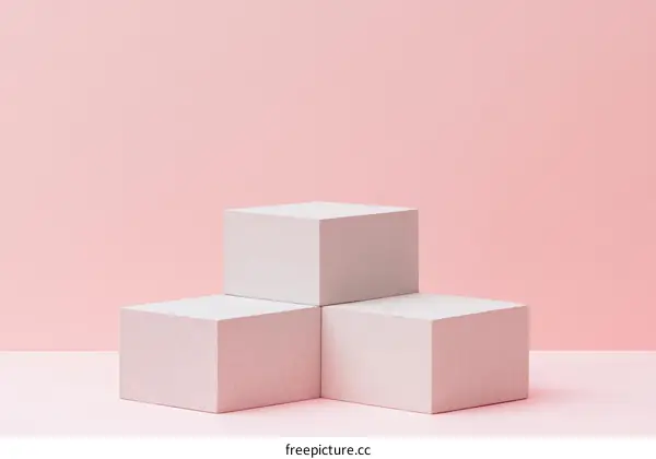 Pink Background Minimalist White Cubes Display
