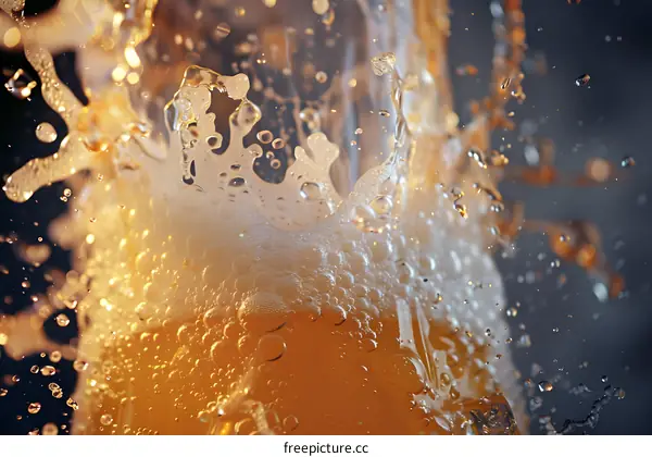 Closeup of Beer Bubbles Splashing