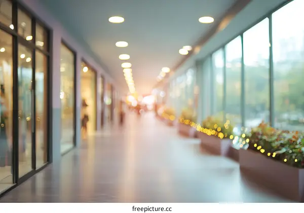 Blurred Shopping Mall Interior with Natural Light