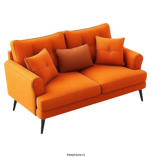 [Transparent Background PNG]Modern Orange Sofa with Cushions