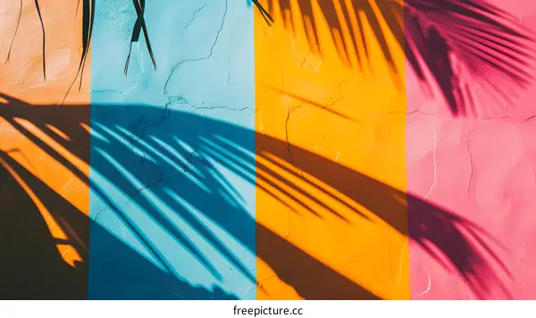 Palm Tree Shadow on Colorful Wall