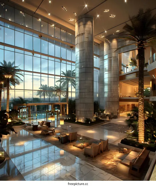 The magnificent hotel lobby