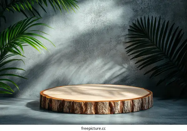 Wooden Display Platform with Tropical Plants