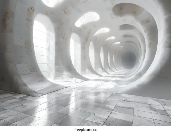 Futuristic tunnel with glowing light at the end