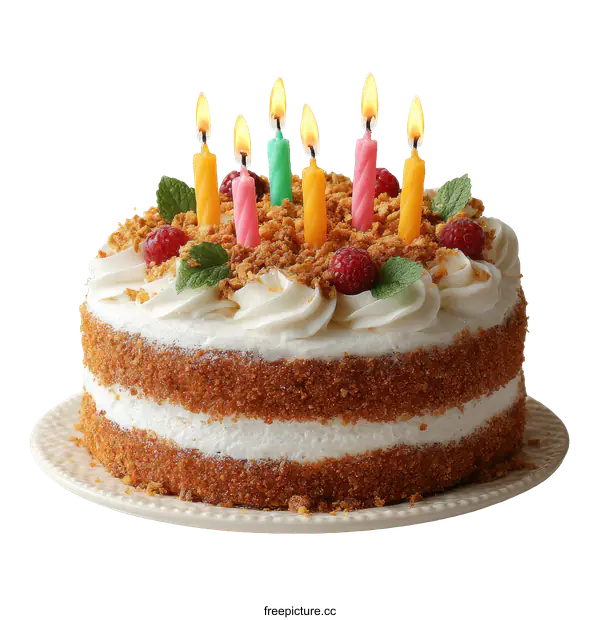 [Transparent Background PNG]Birthday Cake with Candles and Raspberries