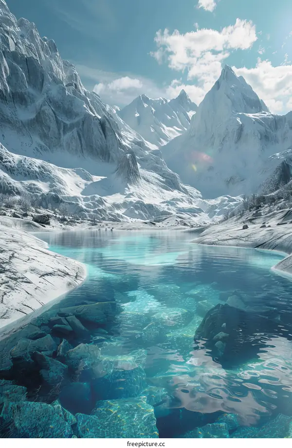 Winter Wonderland: Snow-Capped Peaks & Crystal Lake