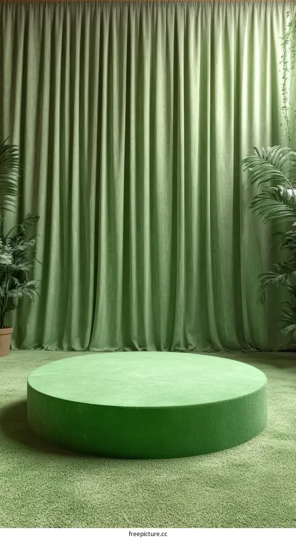 Green Circular Display Platform with Drapes