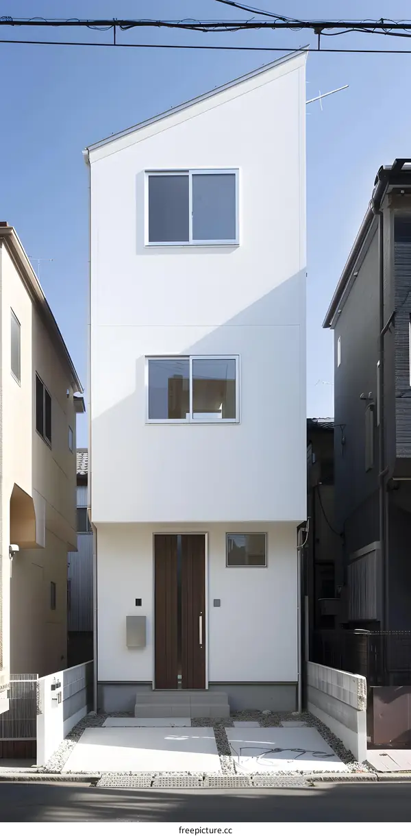 Modern White House with Brown Door and Windows