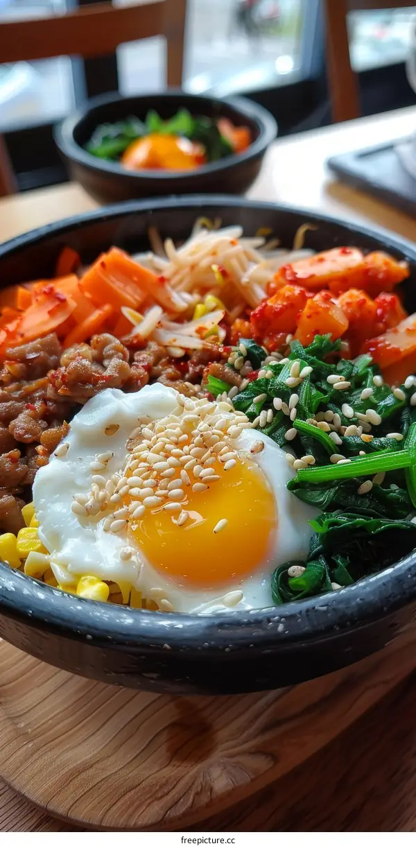 Korean Dolsot Bibimbap with Egg and Vegetables
