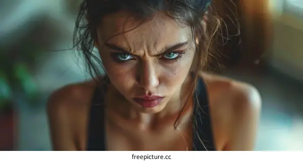 Close-up Portrait of a Woman with Intense Expression