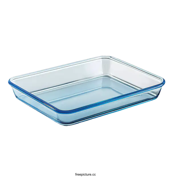 [Transparent Background PNG]Clear Glass Rectangular Baking Dish with Blue Border