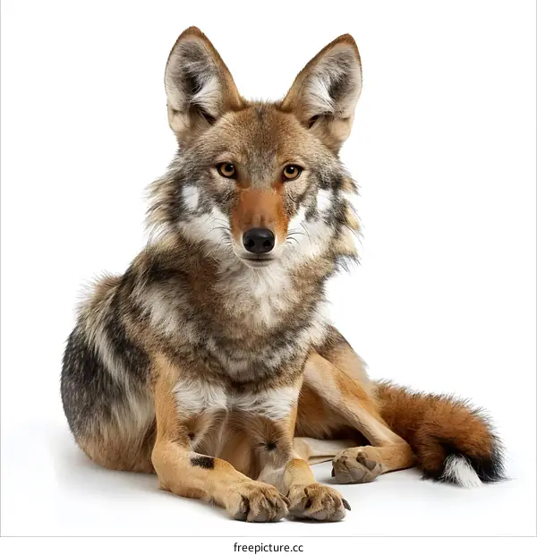 A studio portrait of a coyote
