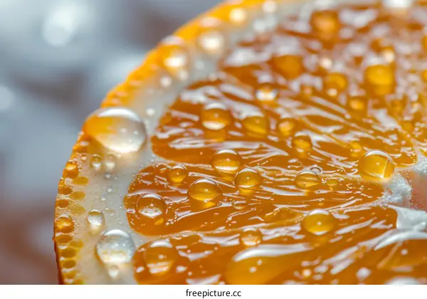 Close-up photo of orange fruit with water drops