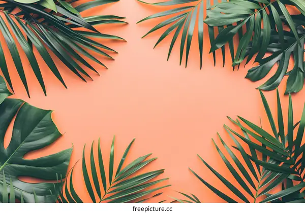 Tropical Leaves on Peach Background