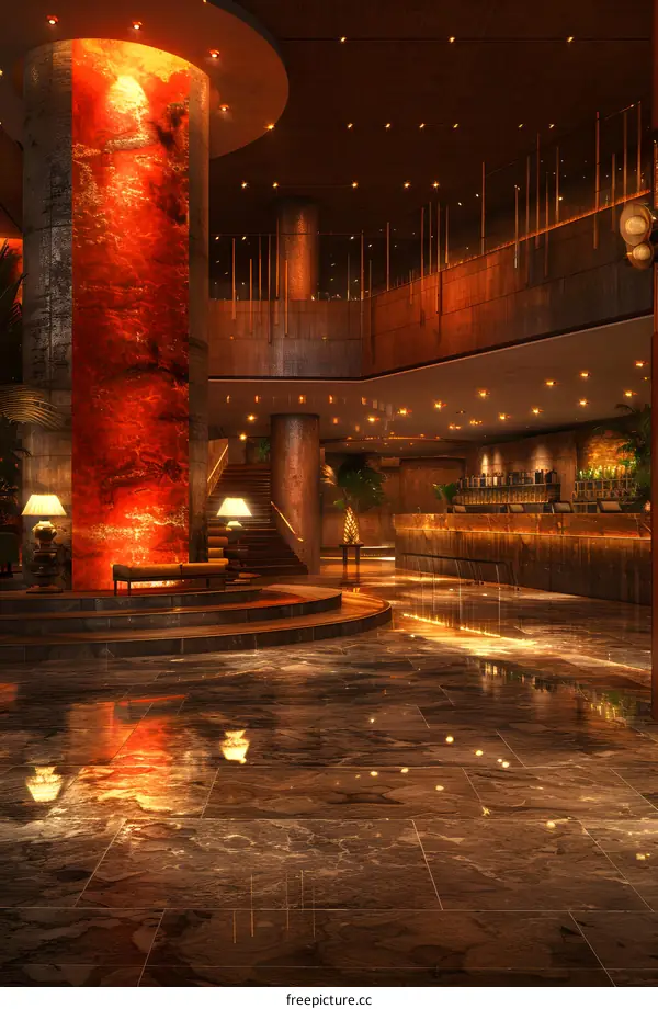 Modern Interior Design with Marble Flooring and Red Wall