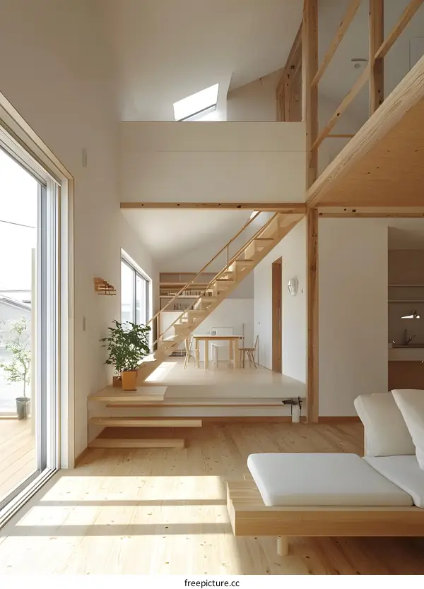 Modern Minimalist Interior Design With Wooden Stairs