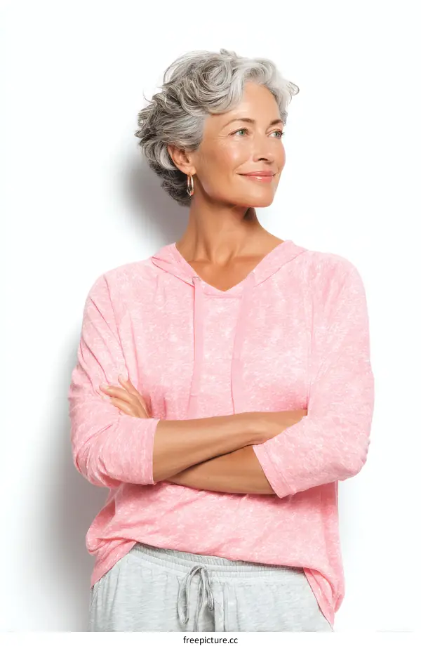 Confident Senior Woman in Pink Hoodie