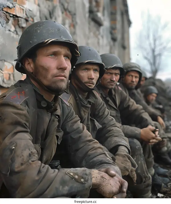 A group of soldiers in a war zone