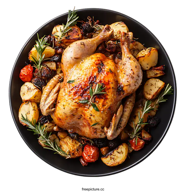 [Transparent Background PNG]Roasted Chicken with Potatoes and Herbs