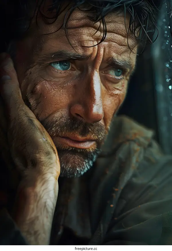 Portrait of a man with a beard and blue eyes