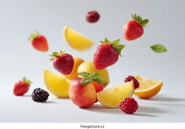 Colorful Fresh Fruits in Motion