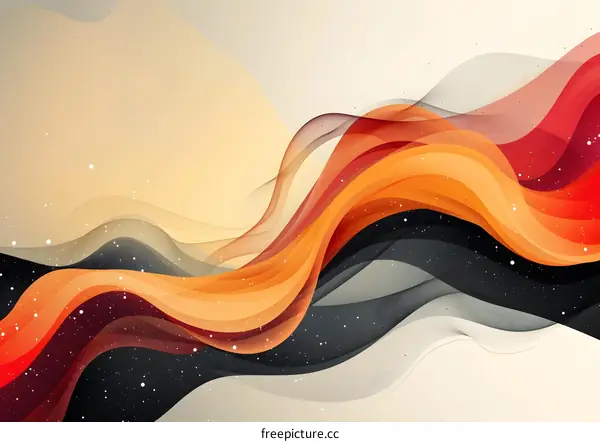Red and orange waves flow on a white and black background