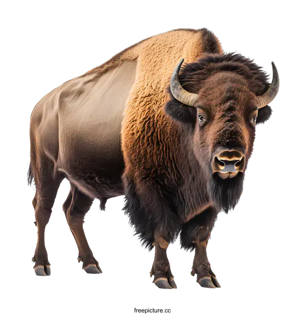 [Transparent Background PNG]American Bison Standing on White Background