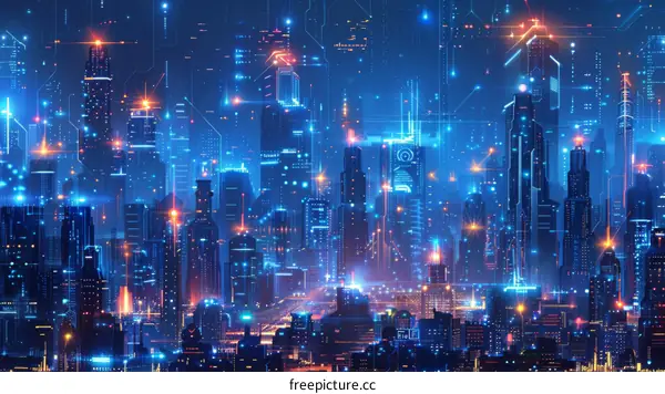 Blue and Purple Futuristic City Illustration