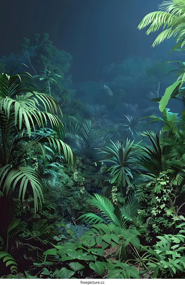 Tropical Rainforest Digital Illustration With Lush Green Foliage