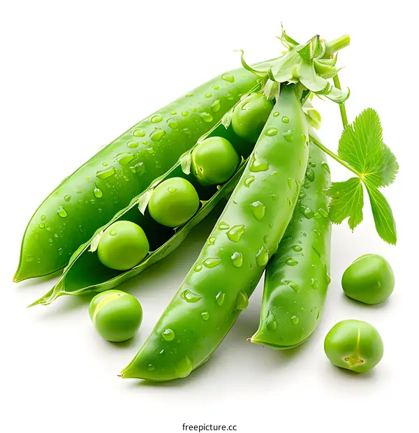 Fresh green peas in pods with leaves