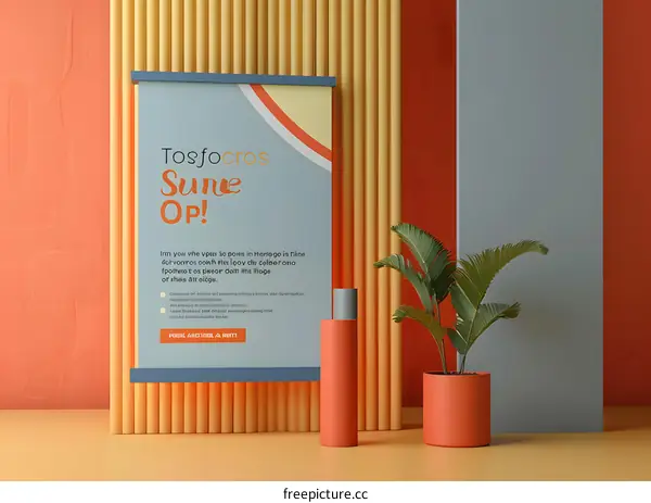 Colorful Minimalist Interior Design with Palm Plant