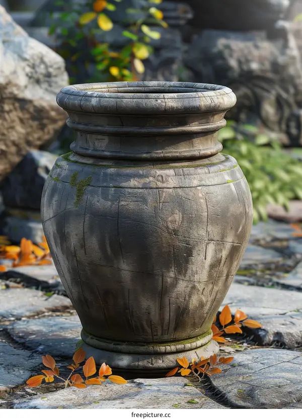 Stone Carved Flowerpot in Garden