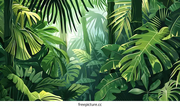 Tropical Rainforest Lush Green Foliage Background