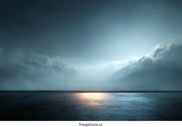 Empty Concrete Platform at Night Under Dramatic Skies